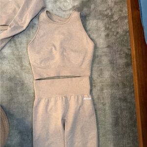 BOTTEE Taupe Seamless High-Waist Leggings & Crop Tank Set work out set